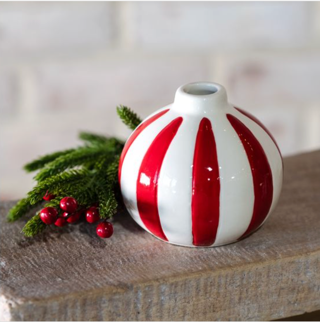 Red & White Stripe Dolomite Vase
