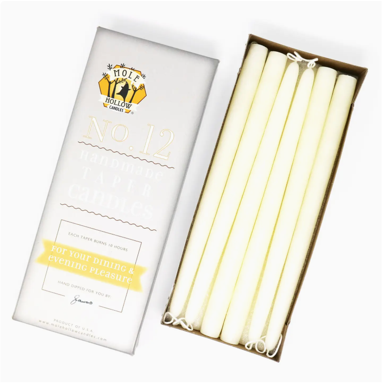 12" Hand Dipped Unscented Taper Candles