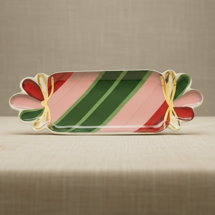 Stoneware Candy Shaped Plate with Gold Electroplating