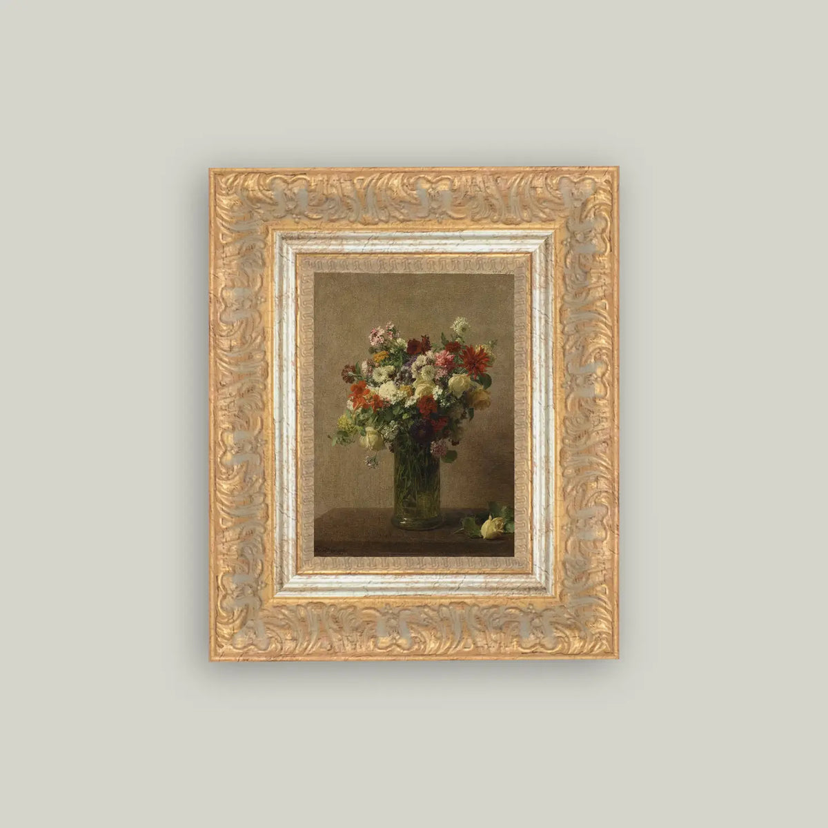 Floral Print Framed Antique Art