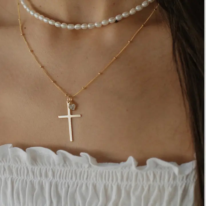 Theresa Charm Cross Necklace Gold Filled