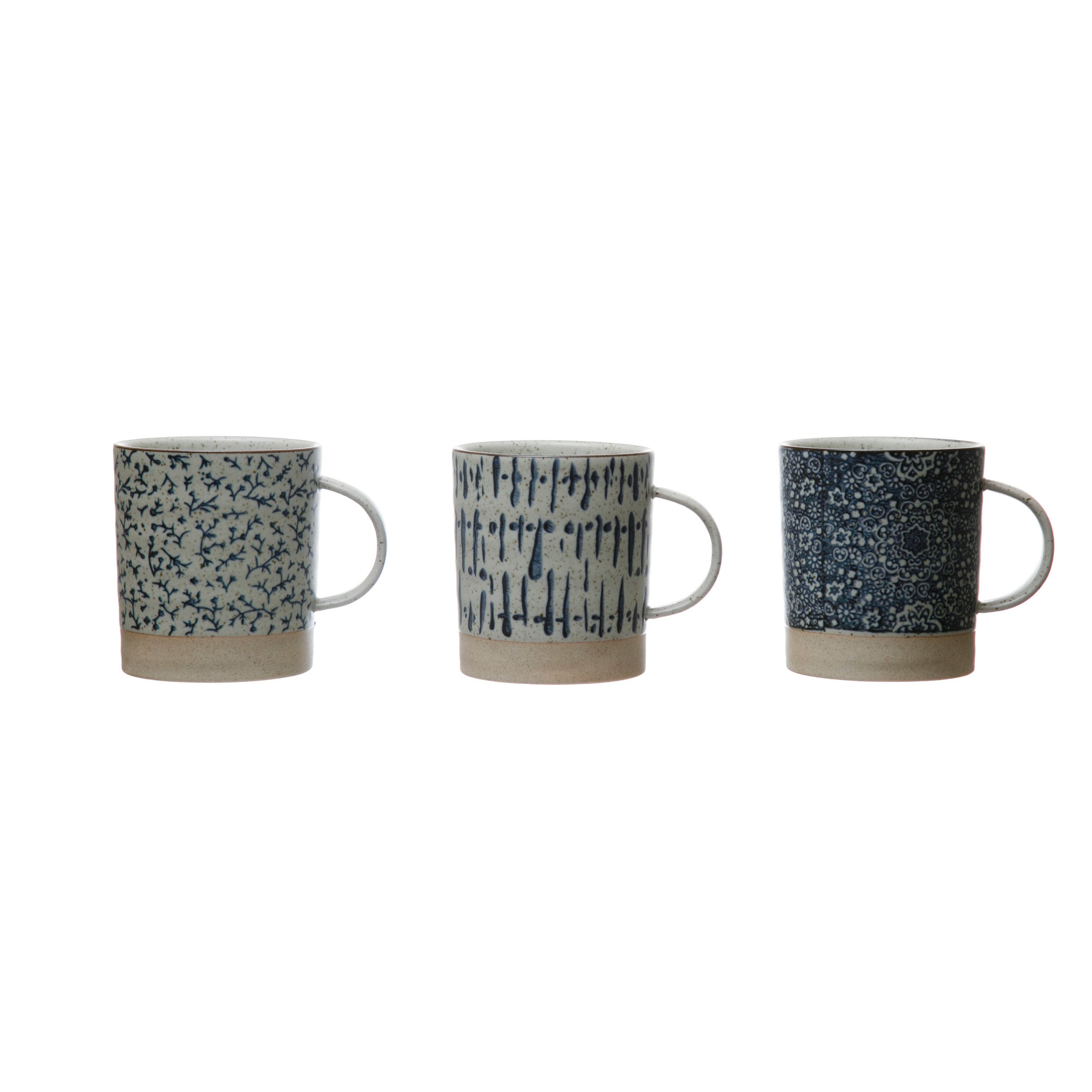 Blue & Cream Hand-Stamped Stoneware Mug