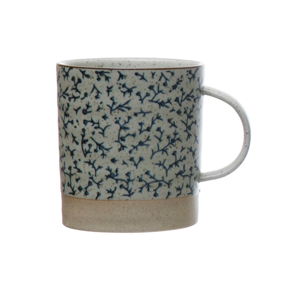 Blue & Cream Hand-Stamped Stoneware Mug