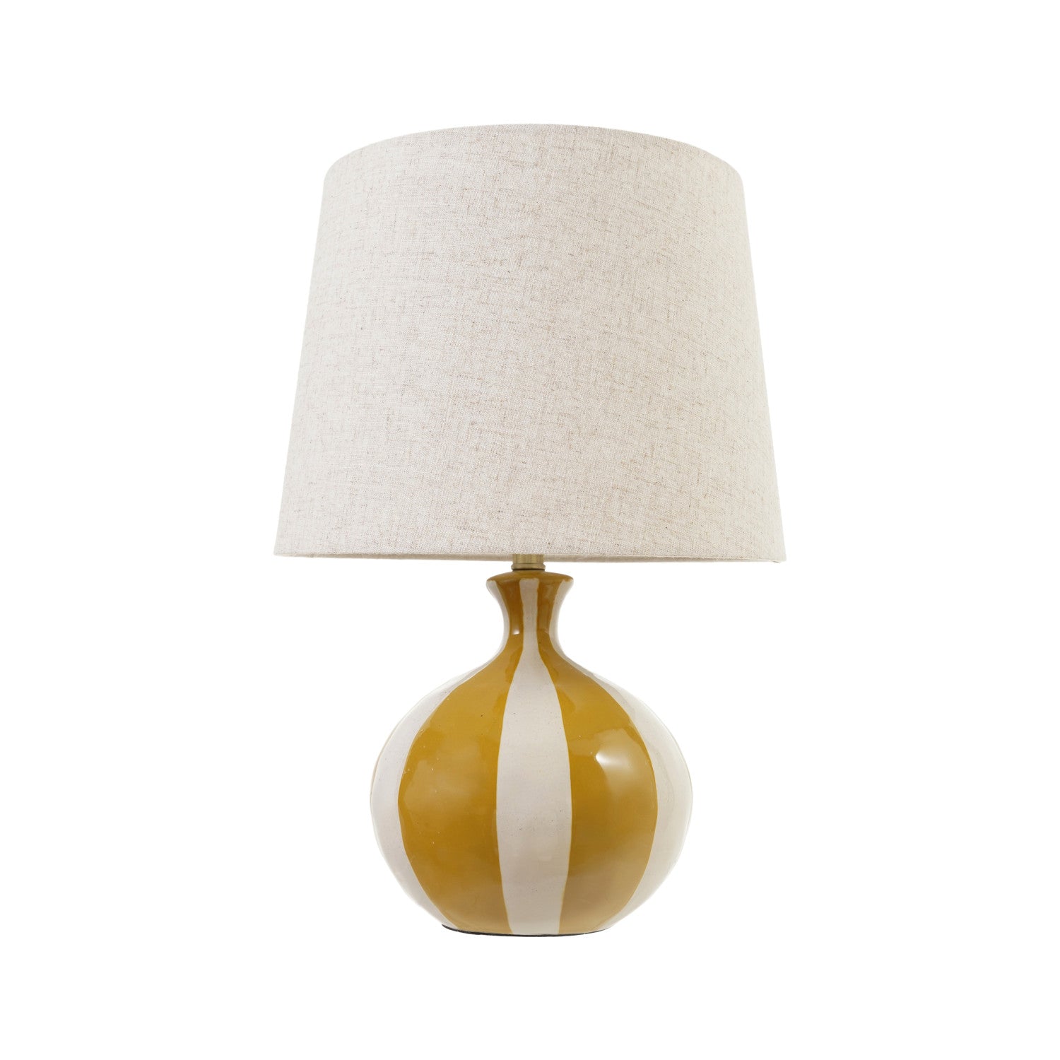 Mustard & Cream Striped Table Lamp with Linen Shade