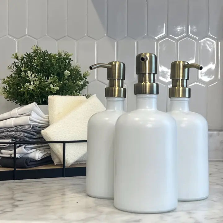 16oz White Matte Glass Soap Dispenser Bottle with Metal Pump