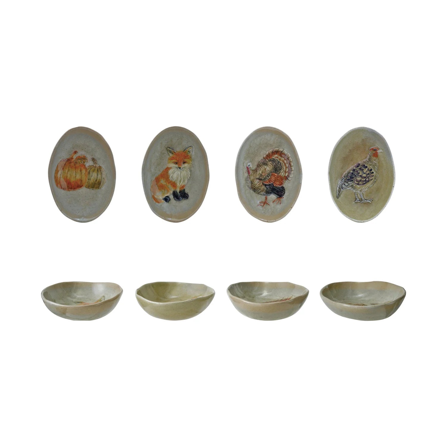 Hand-Painted Stoneware Dish with Animal/Pumpkins