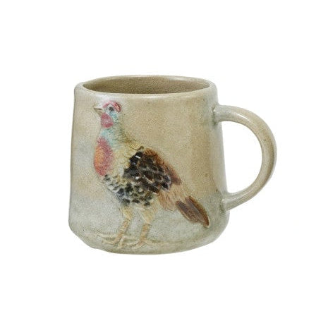 Hand-Painted Embossed Stoneware Mug with Animal