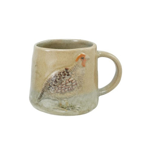 Hand-Painted Embossed Stoneware Mug with Animal