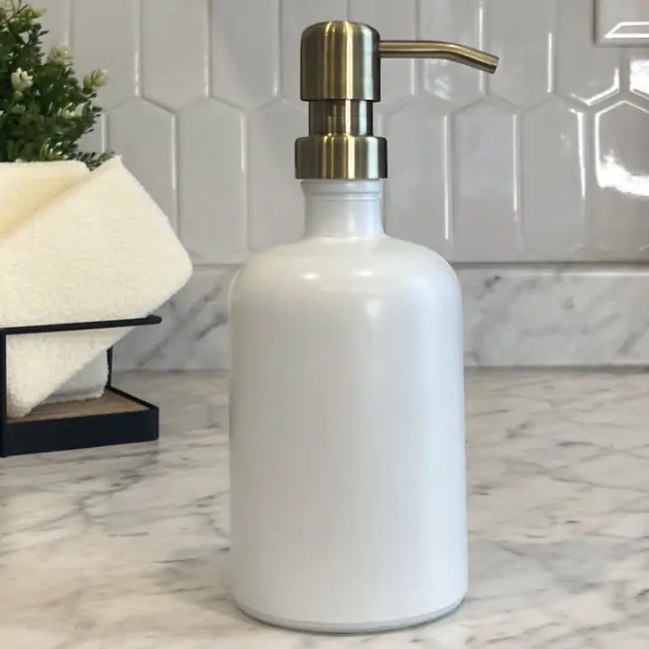 16oz White Matte Glass Soap Dispenser Bottle with Metal Pump