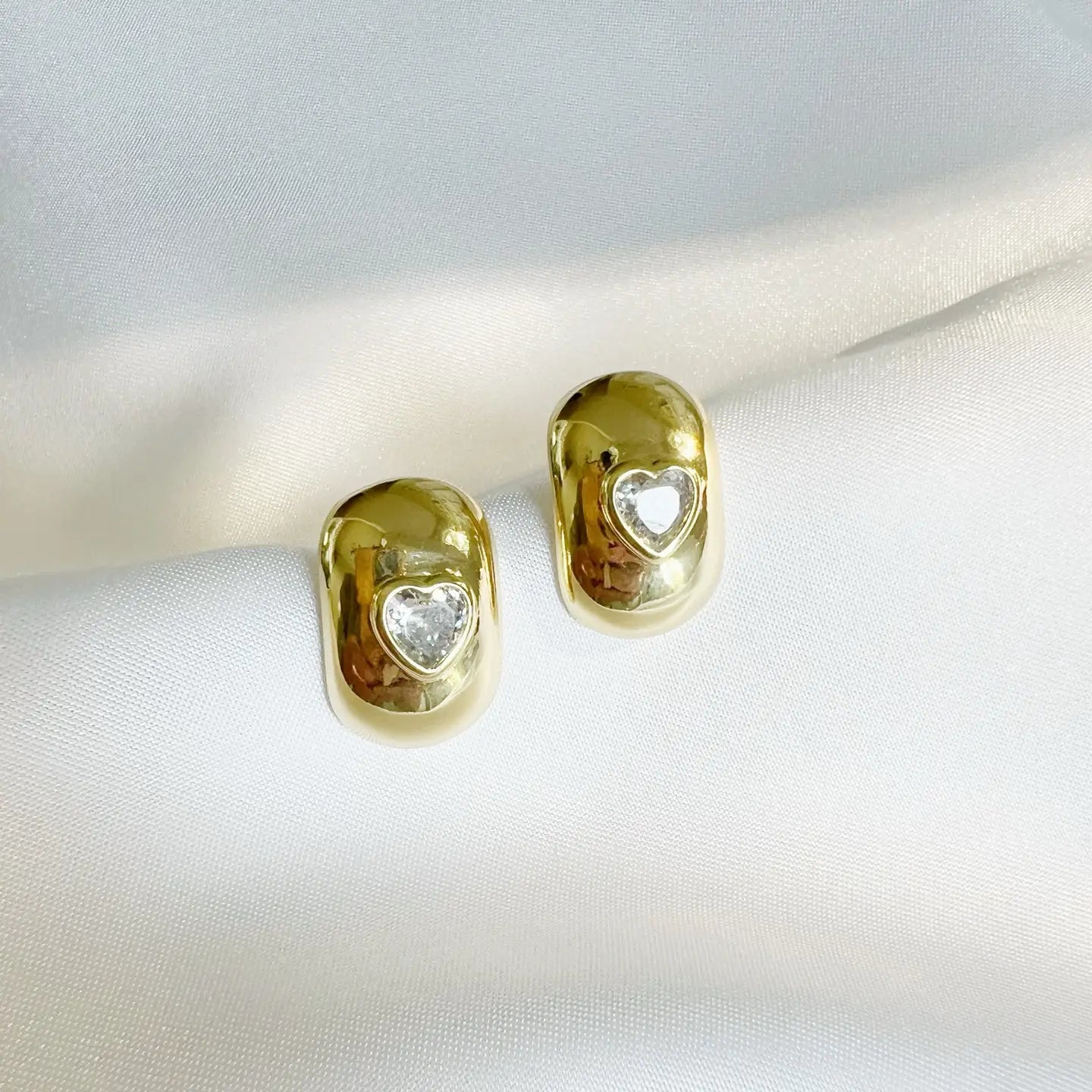 Dome Heart Cz Gold Filled Earrings