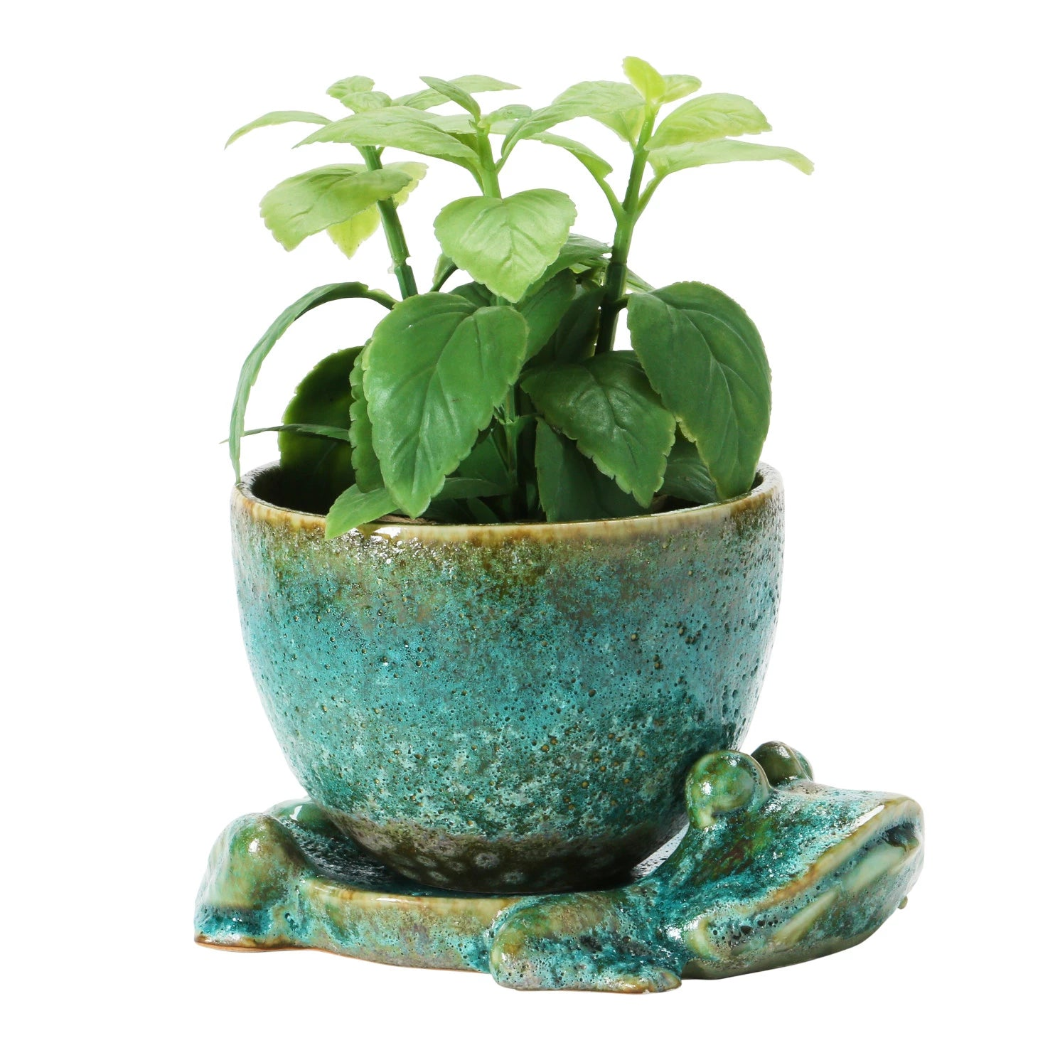 Stoneware Planter with Frog Base, Set of 2