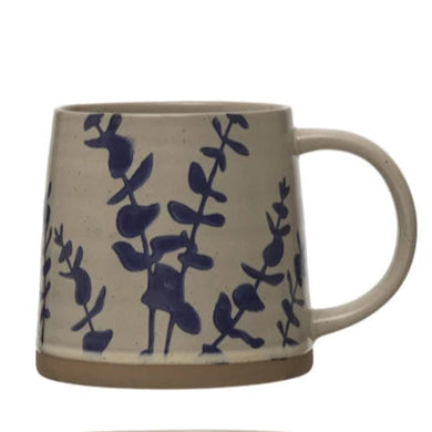 Hand-Stamped Stoneware Mug with Botanicals