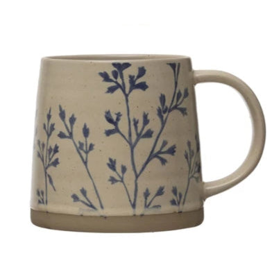 Hand-Stamped Stoneware Mug with Botanicals