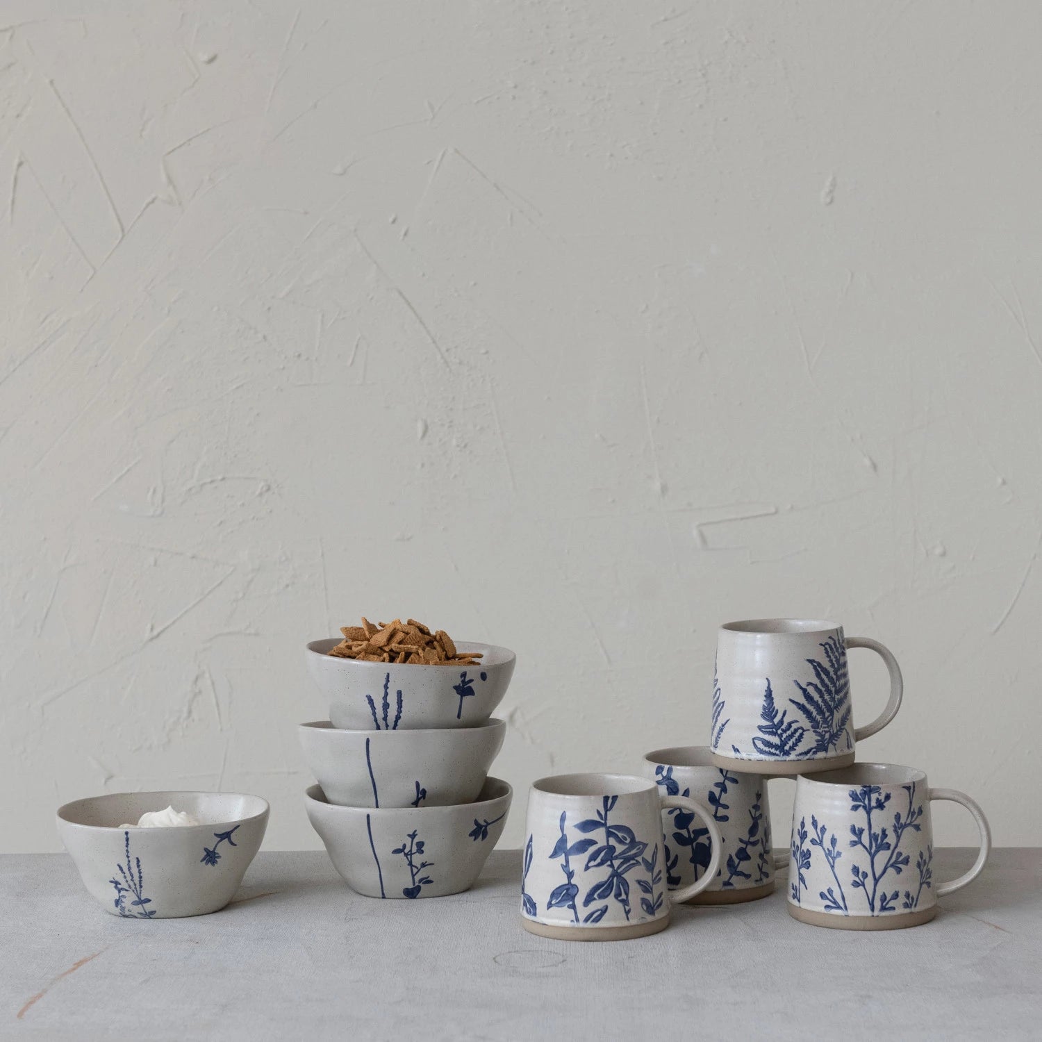 Hand-Stamped Stoneware Mug with Botanicals