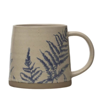 Hand-Stamped Stoneware Mug with Botanicals