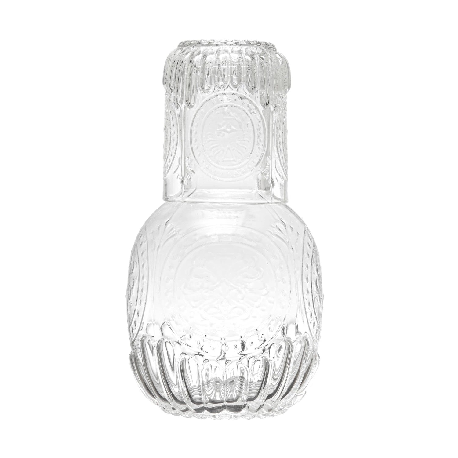 Embossed Glass Carafe with Embossed Drinking Glass