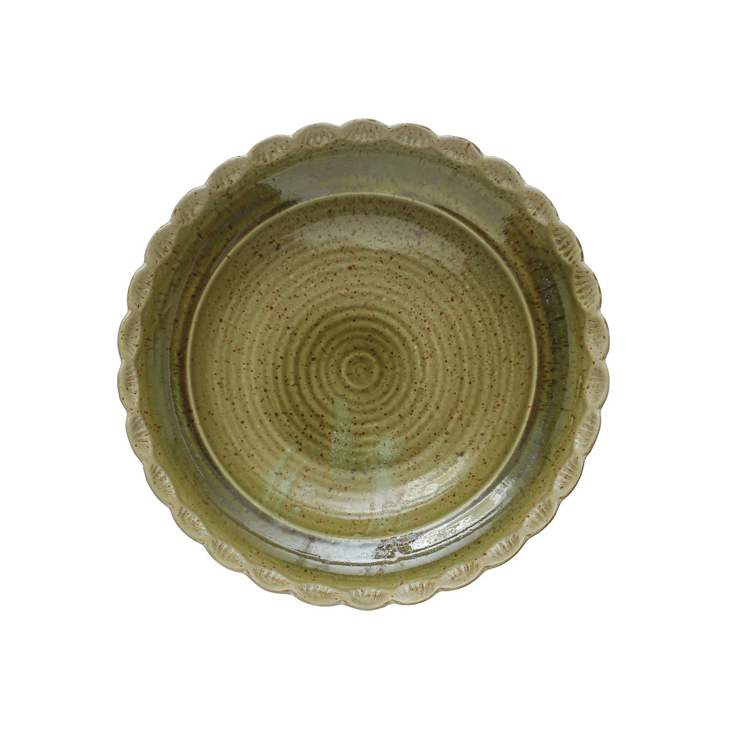 Stoneware Bowl with Scalloped Edge, Green