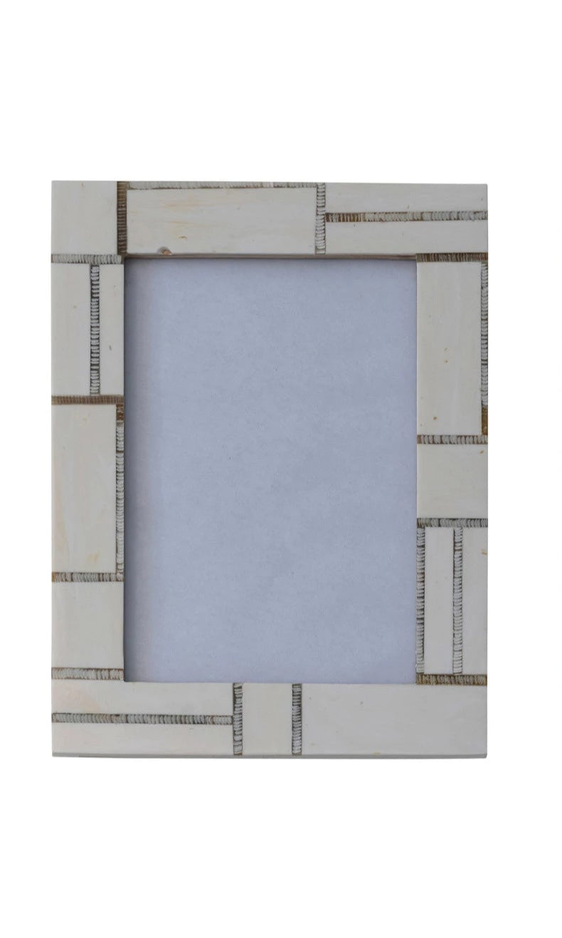 Resin Photo Frame w/ Horn Inlay, Ivory Color, 2 Styles