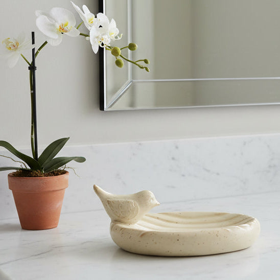 Debossed Stoneware Dish with Bird