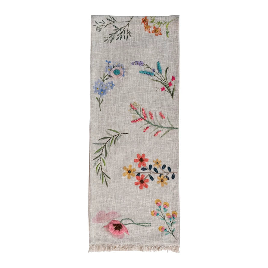 Cotton Slub Printed Table Runner with Flowers