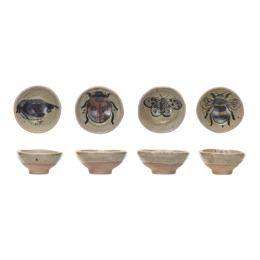 Stoneware Dish with Insect/Bird, 4 Styles