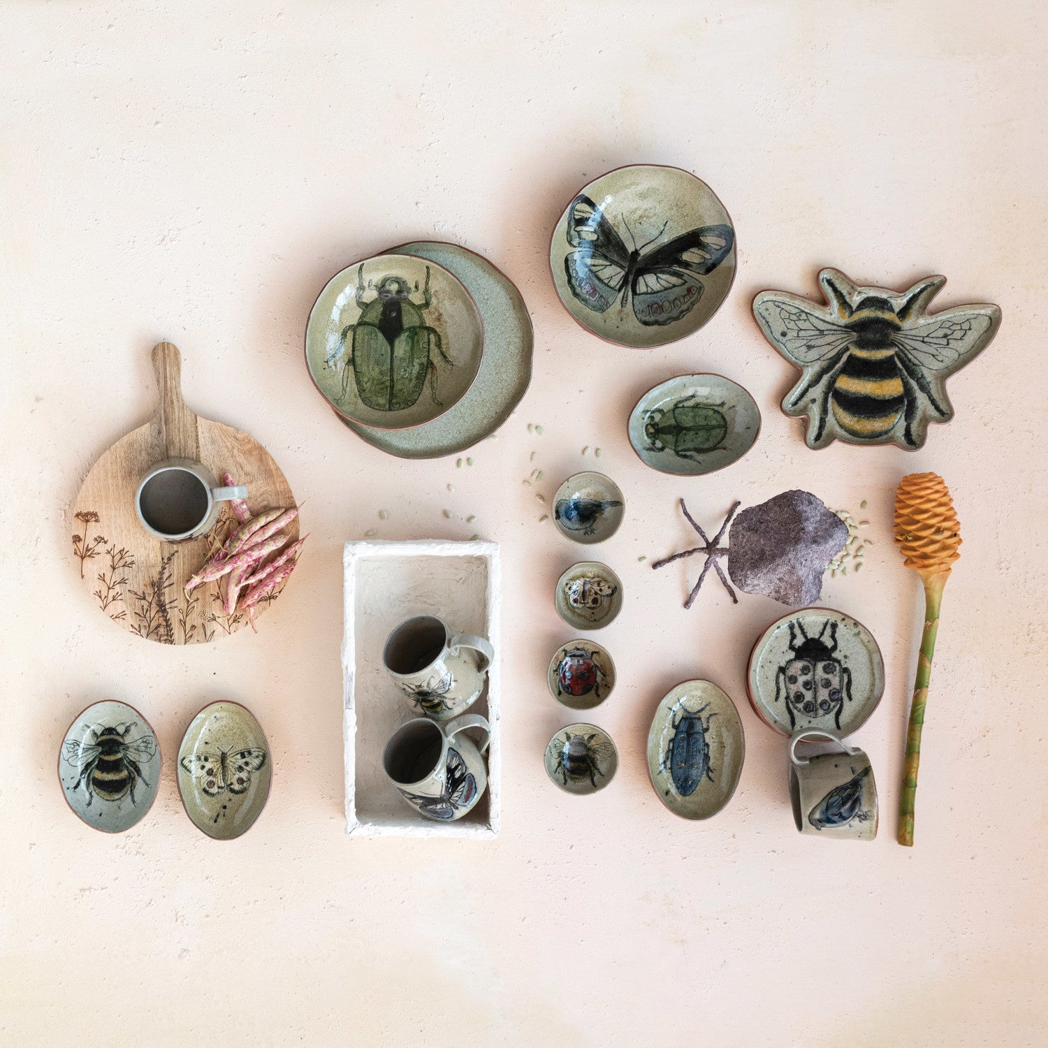 Stoneware Dish with Insect or Bird