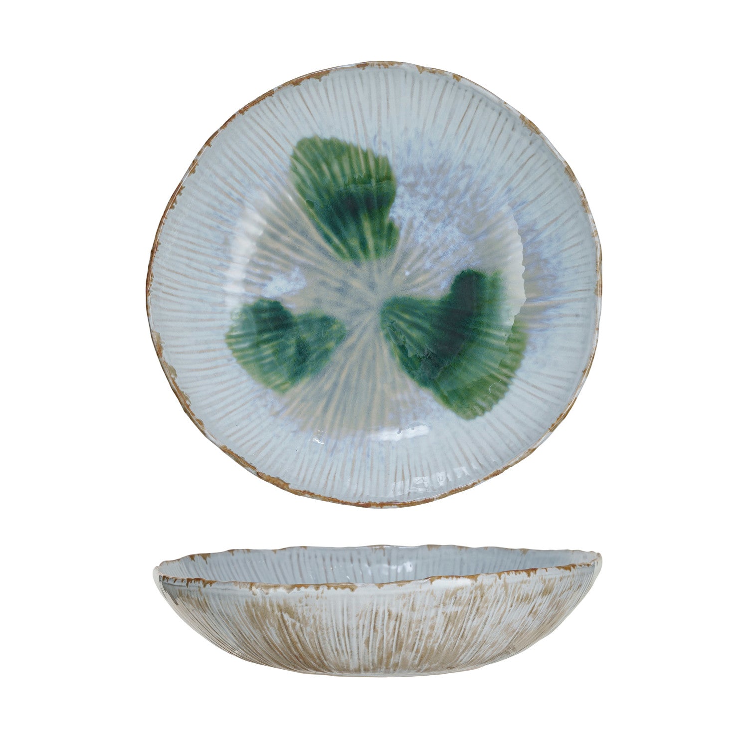 Green & White Stoneware Bowl