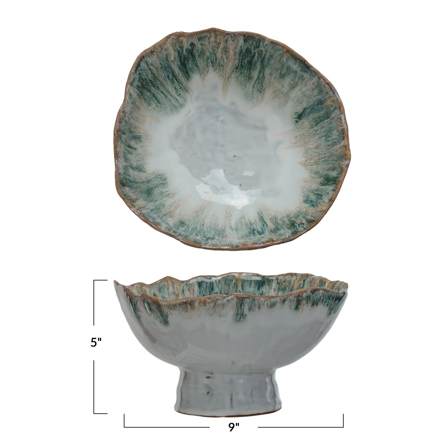 Stoneware Footed Bowl Green & Brown