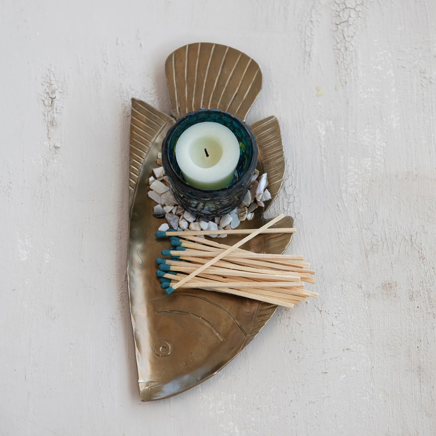 Metal Fish Shaped Tray, Antique Gold Finish