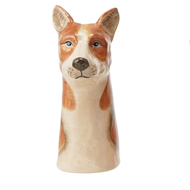 Hand-Painted Stoneware Dog Vase