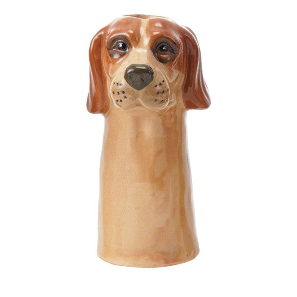 Hand-Painted Stoneware Dog Vase