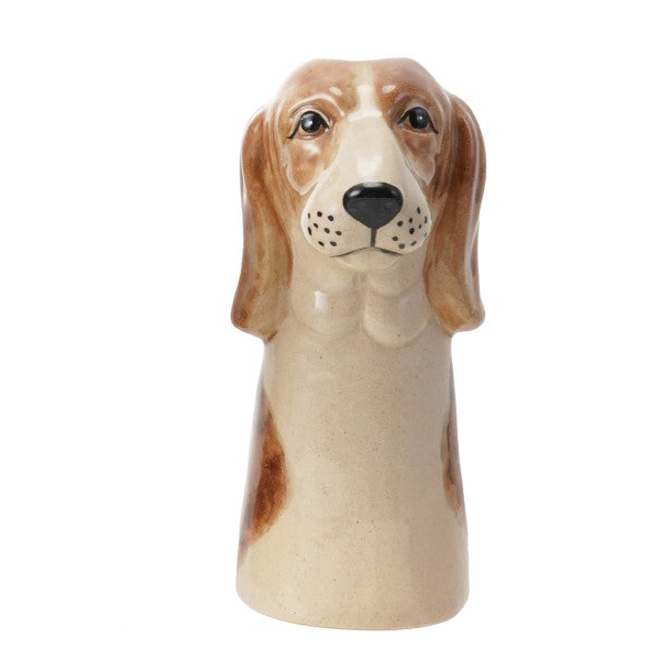 Hand-Painted Stoneware Dog Vase