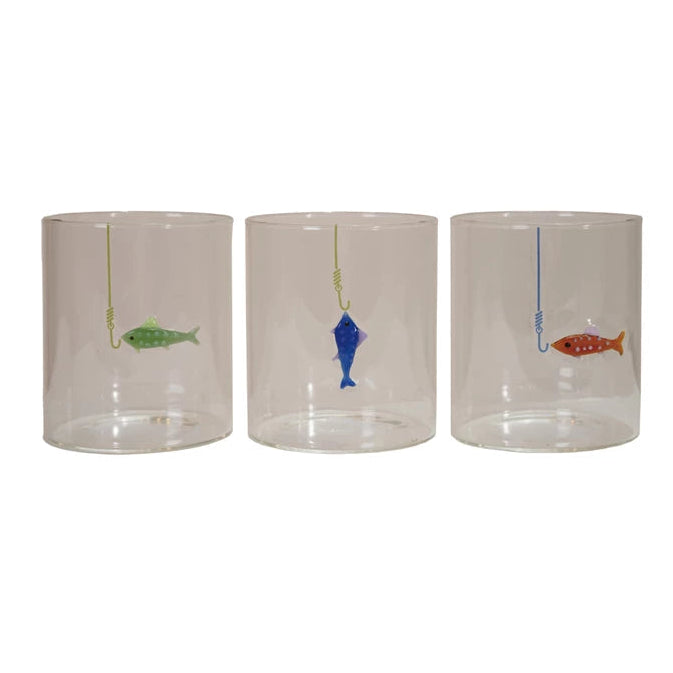Hand-Blown Drinking Glass with Fish On Hook