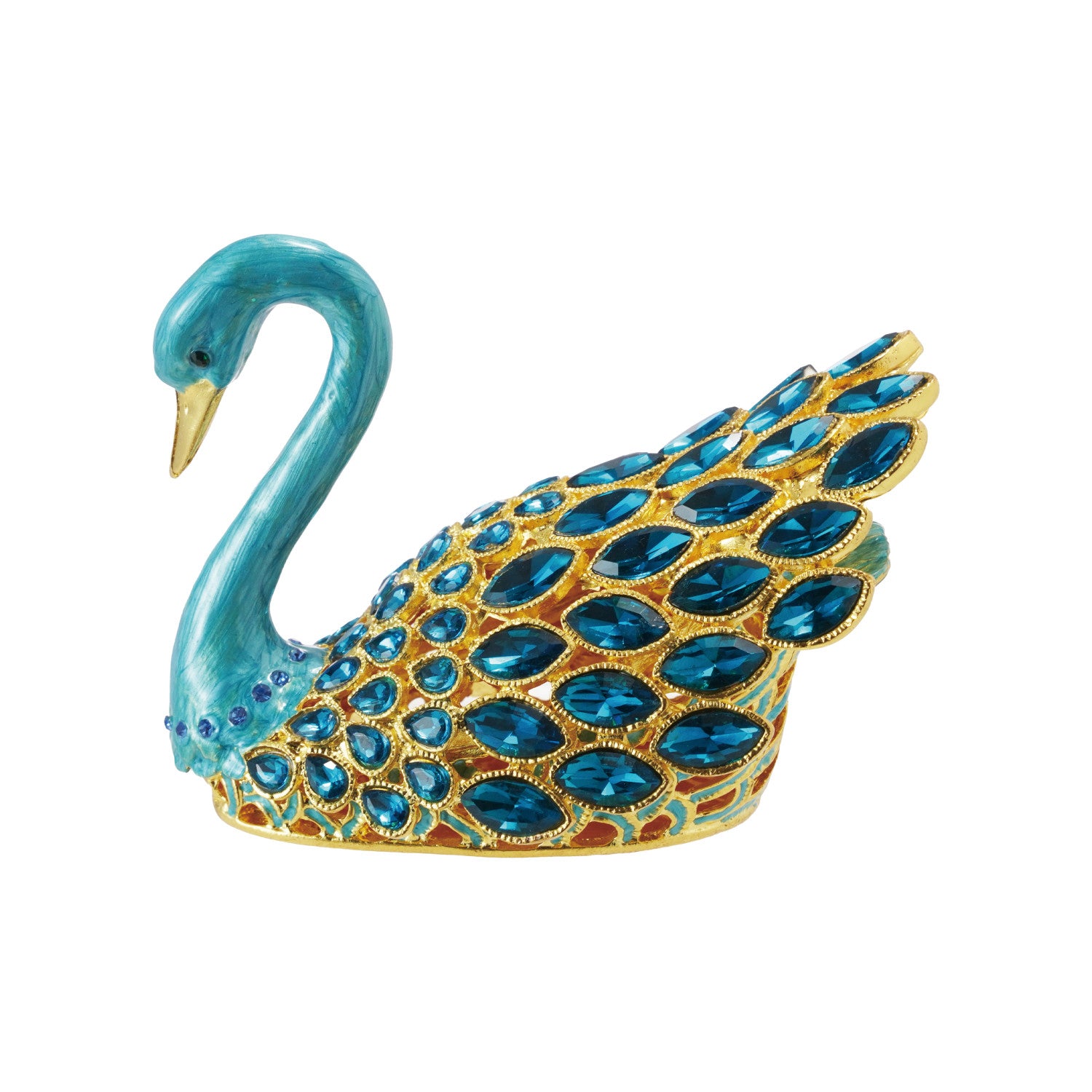 Enameled Metal Swan Shaped Trinket Box with Jewels