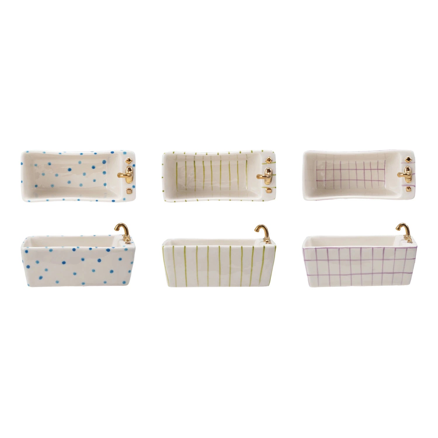 Stoneware Bathtub Shaped Dish with Pattern & Gold Electroplating