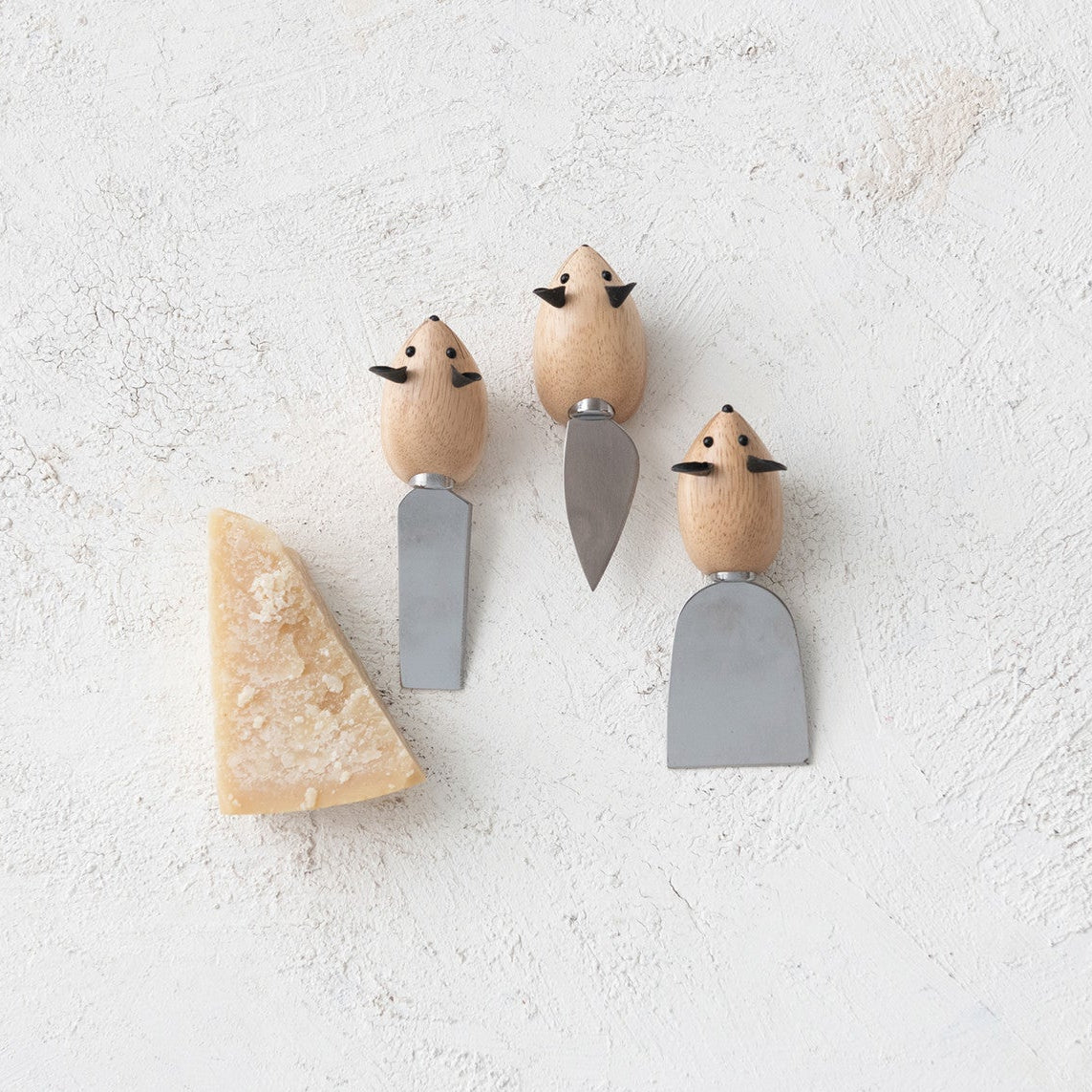 Stainless Steel Cheese Knives with Mouse Shaped Handles & Faux Leather Ears