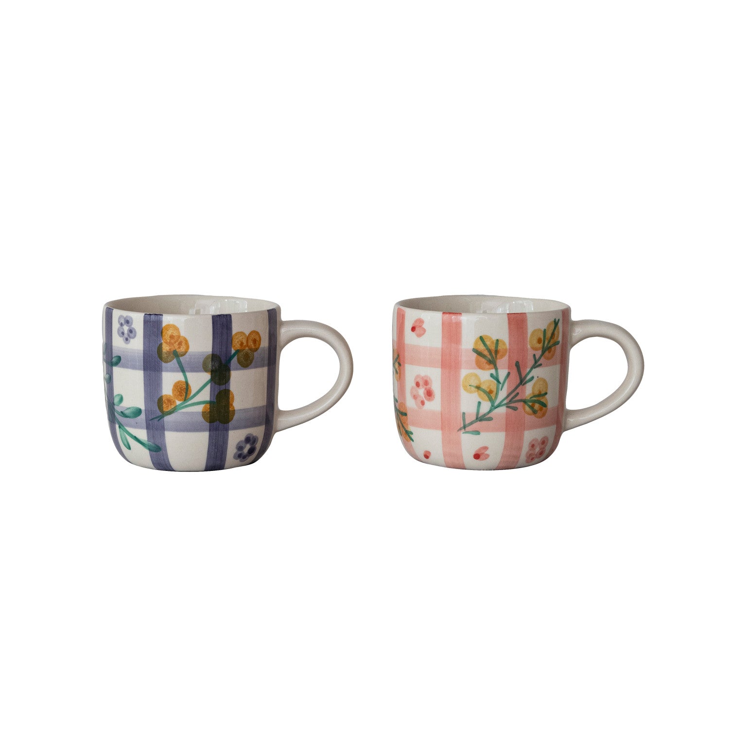 Grid with Botanicals Hand Painted Stoneware Mug