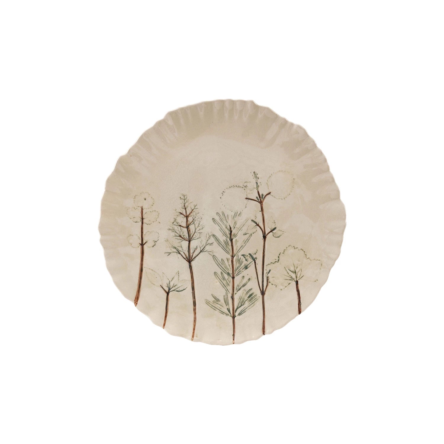 Painted Stoneware Organic Shaped Plate with Botanicals