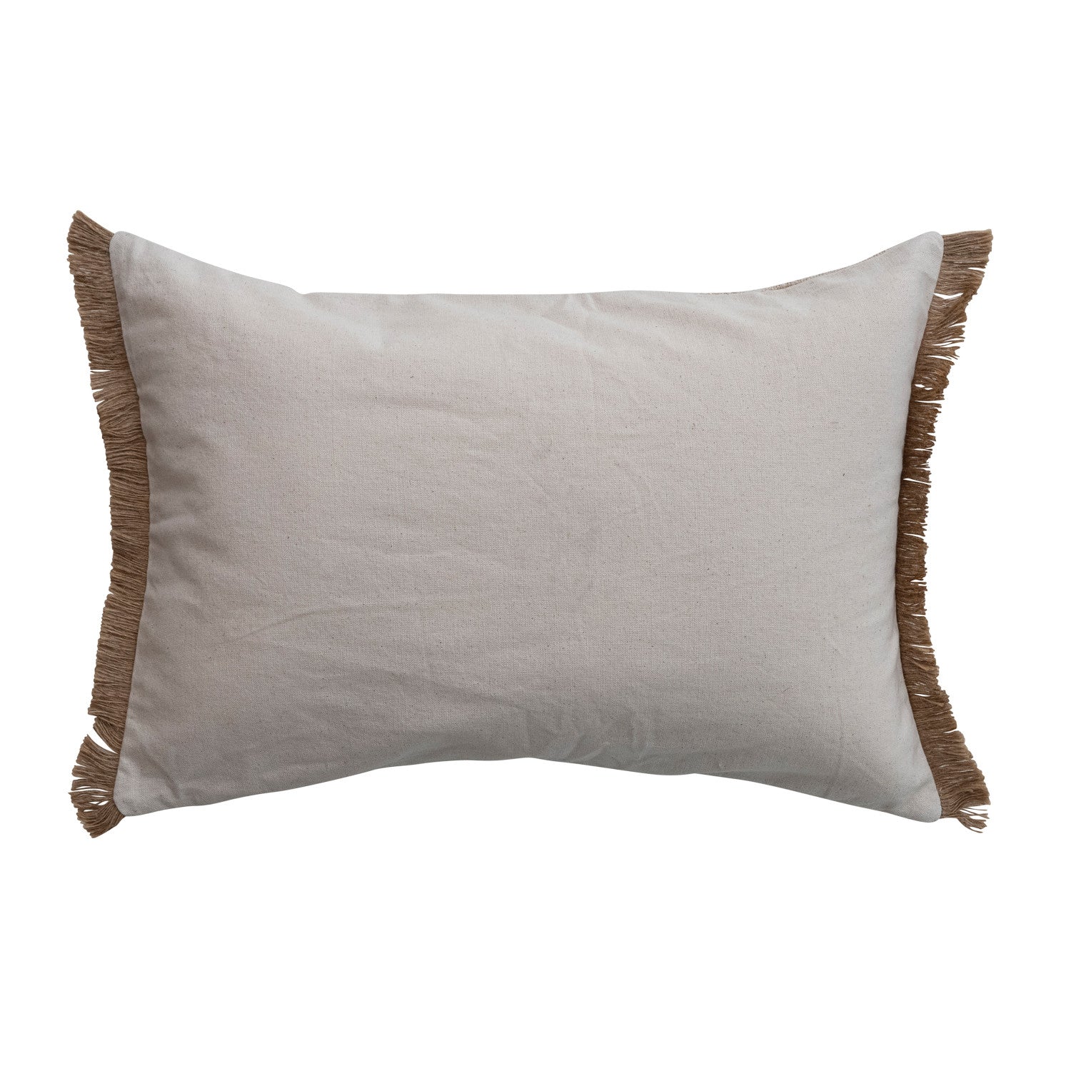 Cotton Slub Lumbar Pillow with Botanicals, Embroidery, Beads & Jute Eyelash Fringe