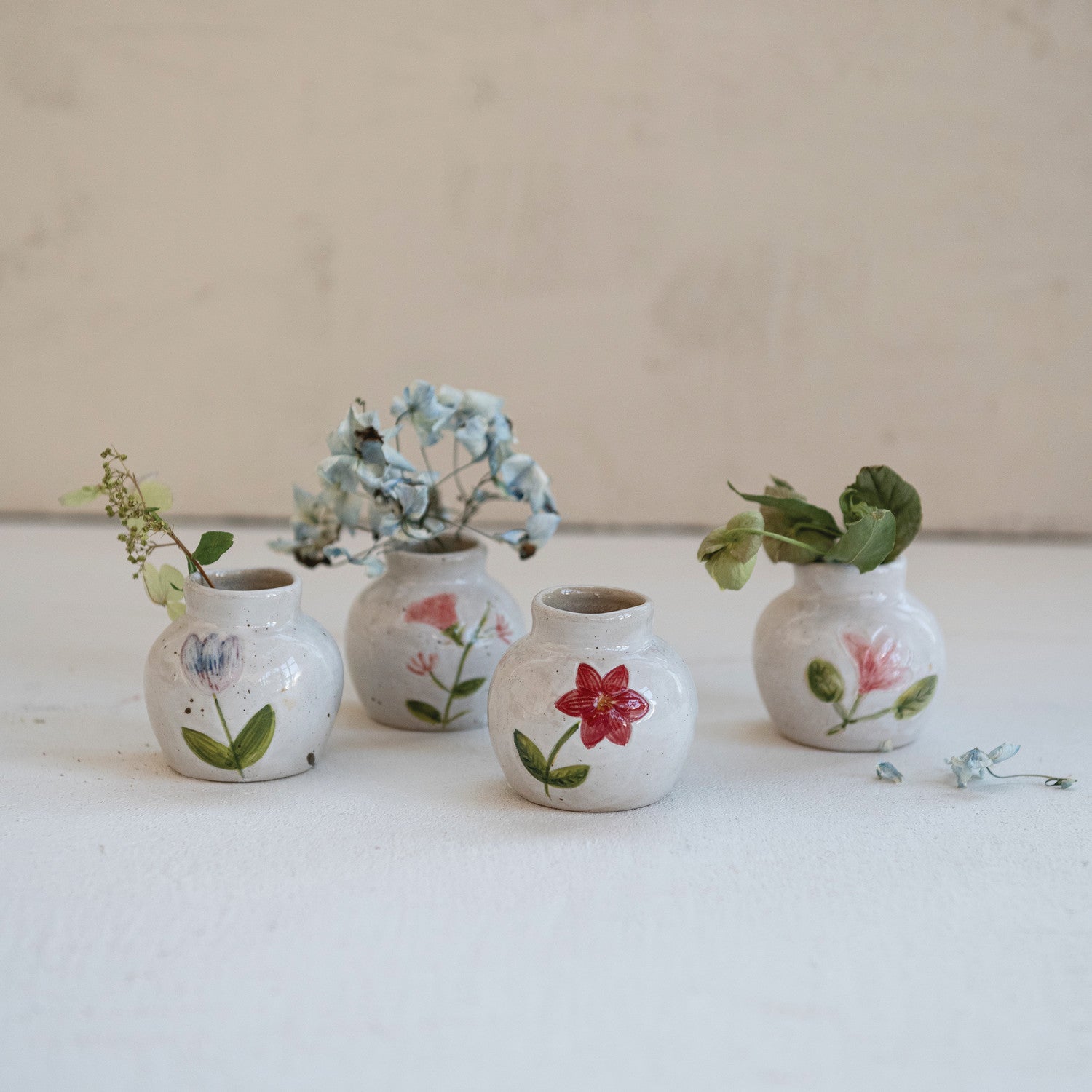 Hand-Painted Stoneware Vase with Flower