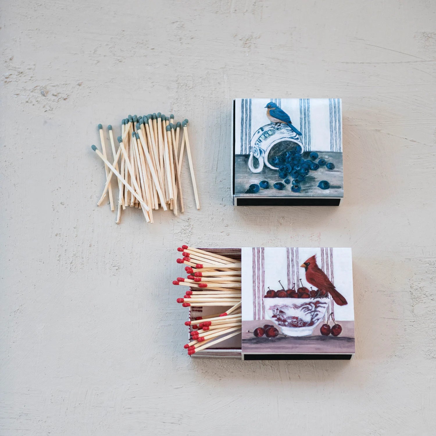 Safety Matches in Matchbox with Bird on Dish