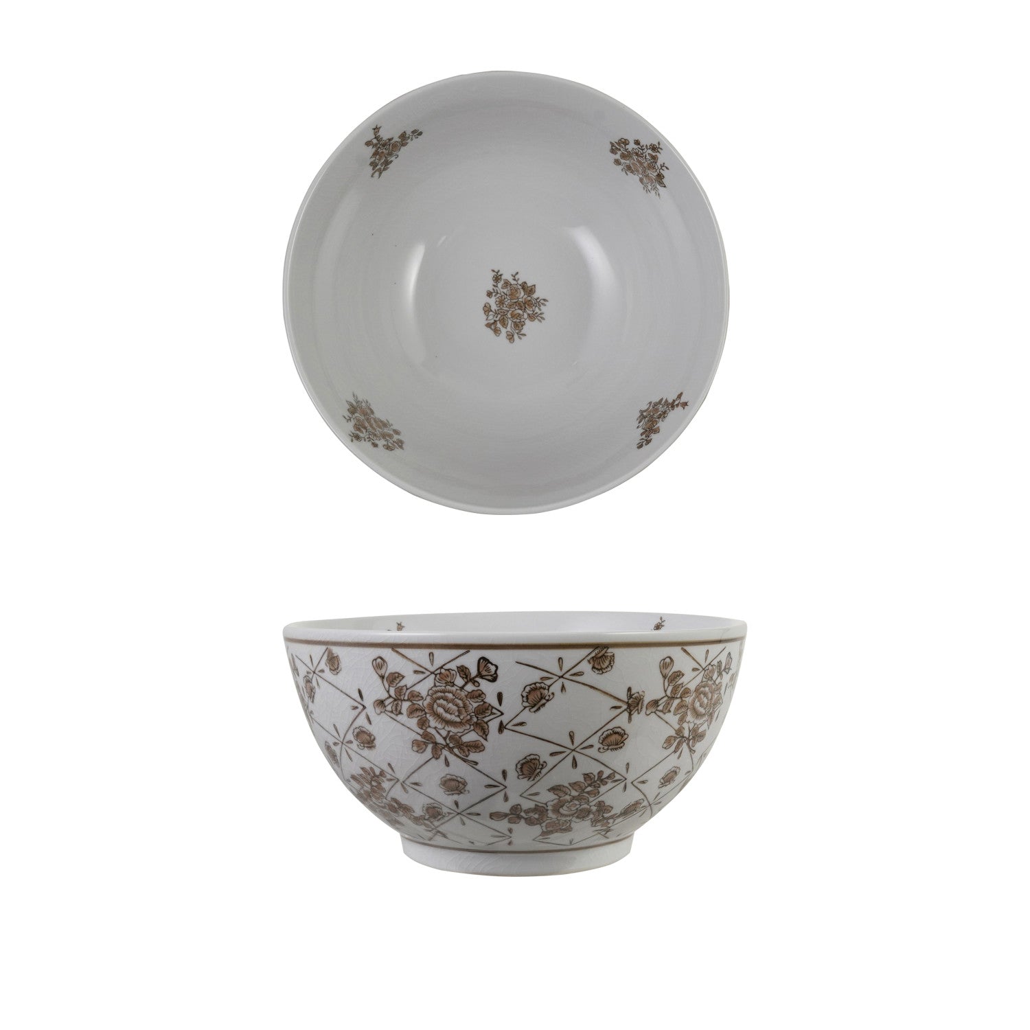 Hand-Painted Stoneware Bowl with Floral Pattern