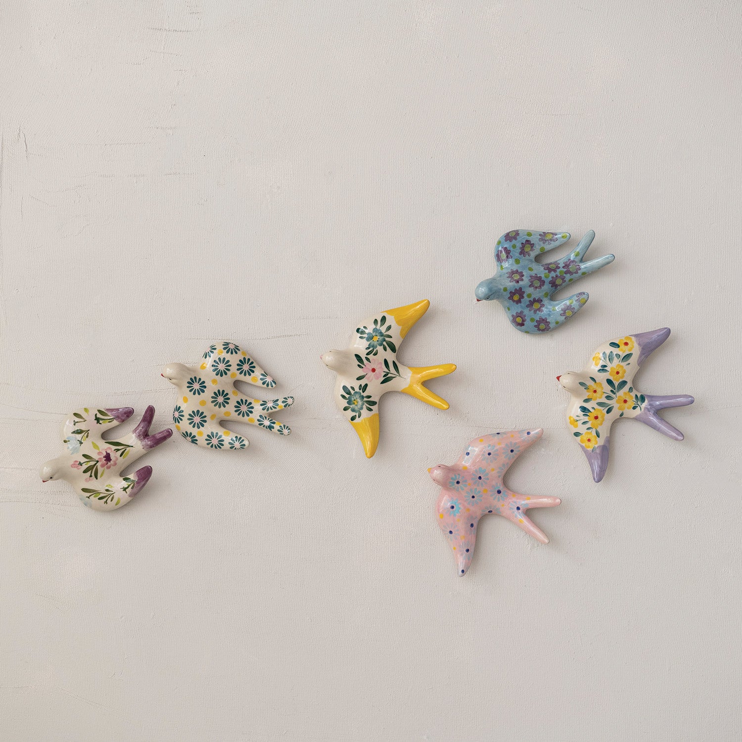 Hand-Painted Stoneware Bird Wall Decor