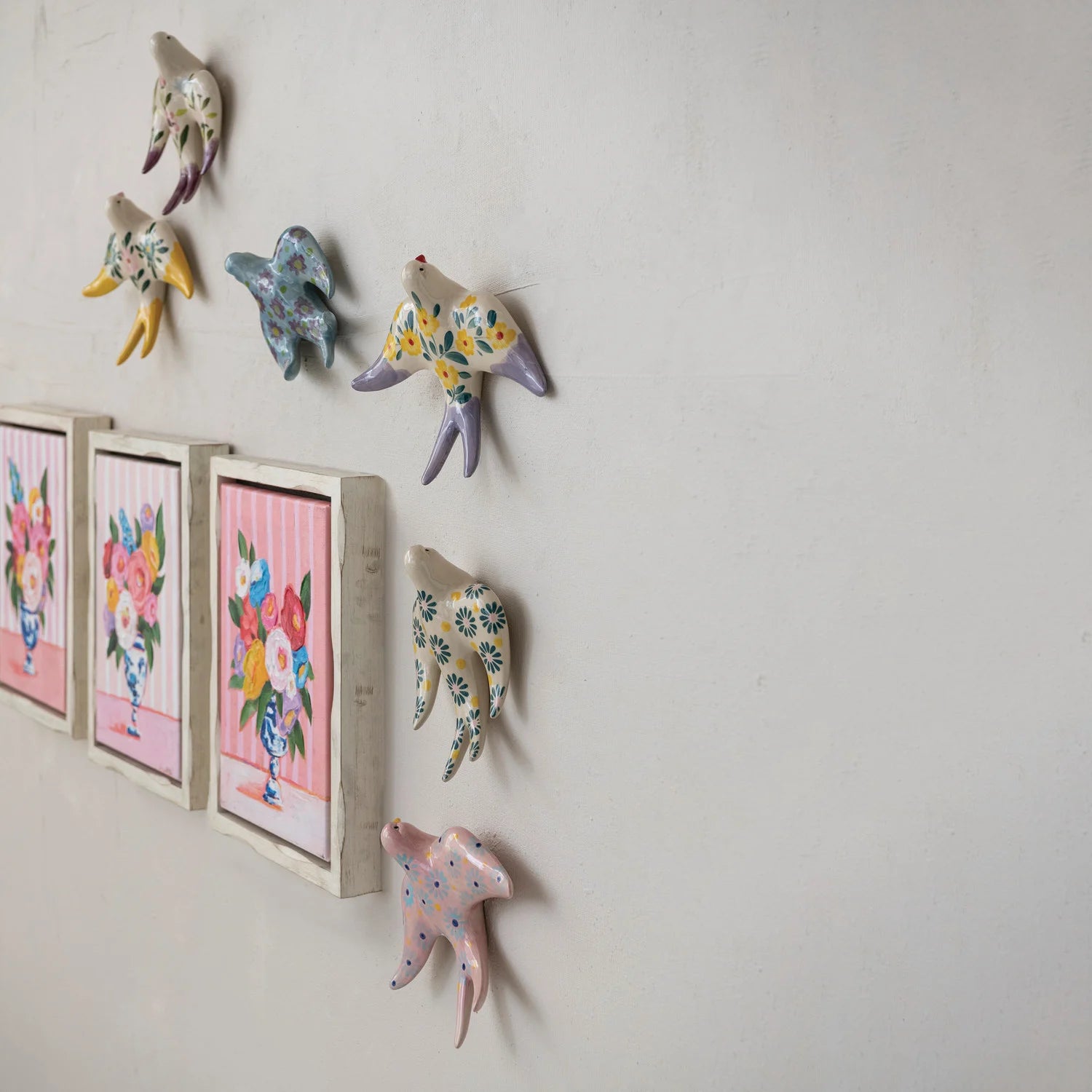 Hand-Painted Stoneware Bird Wall Decor