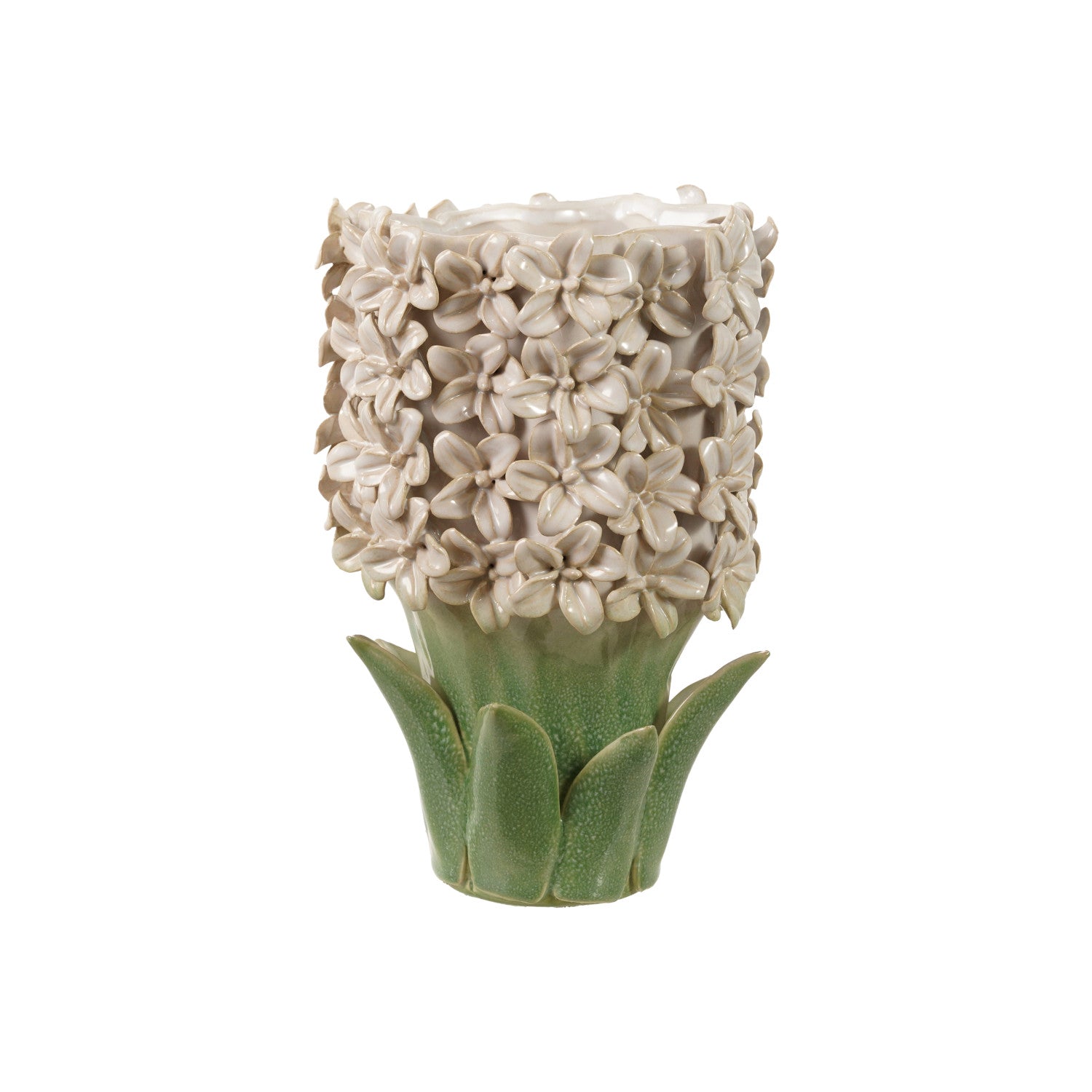 Stoneware Hyacinth Vase with 3D Flowers & Leaves