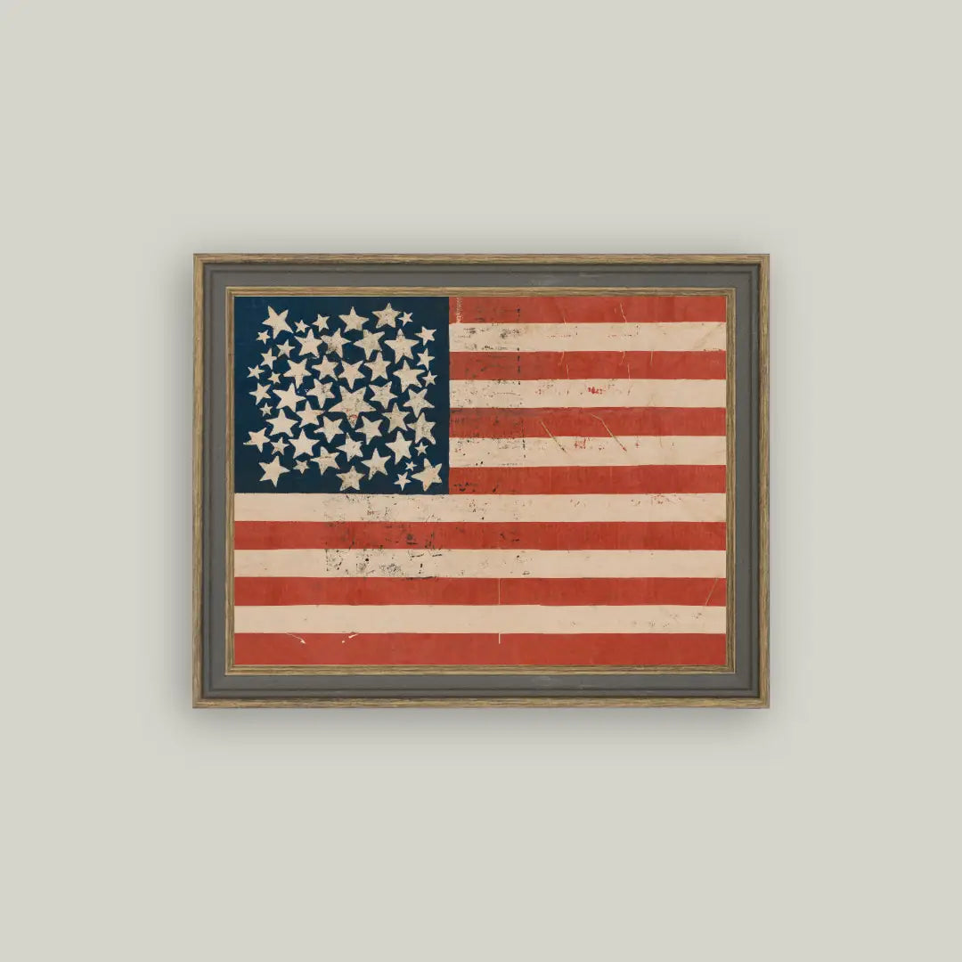 Rustic Flag Framed Antique Art 9 x 7