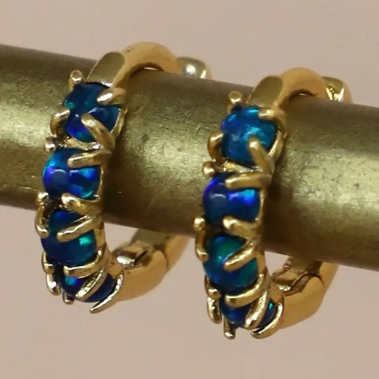 Dark Blue Opal Mini Hoops