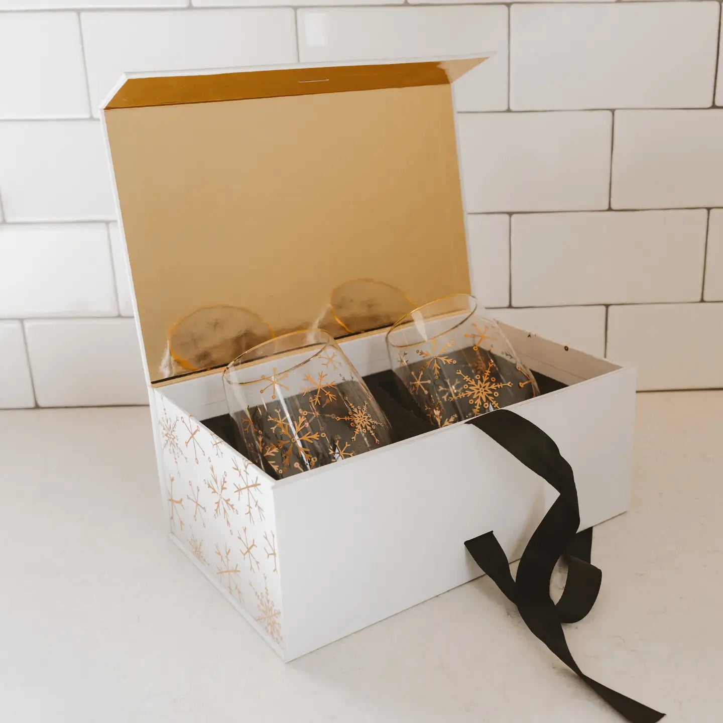 Snowflakes Stemless Wine Glasses, Boxed Set of 2