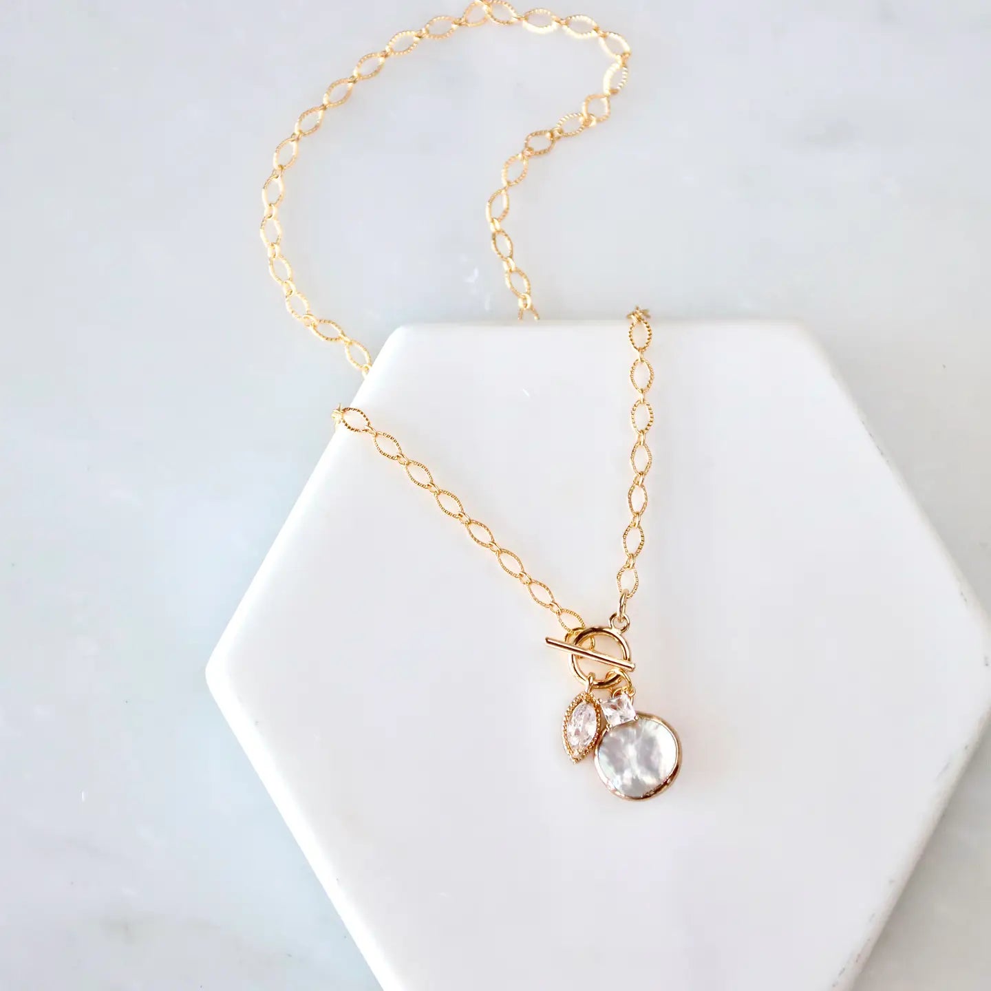 Freshwater Pearl & Cubic Zirconia Toggle Necklace