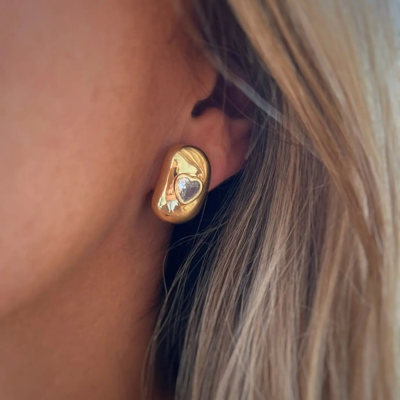 Dome Heart Cz Gold Filled Earrings